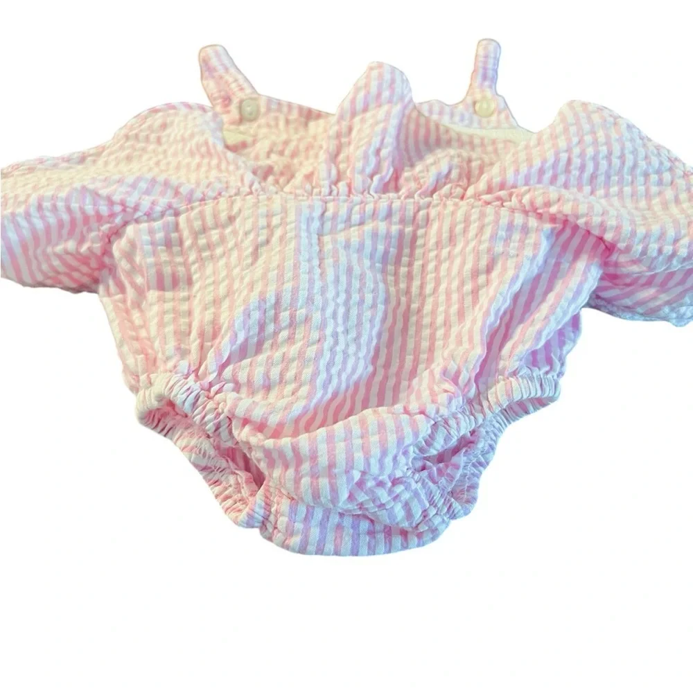 Southern Sunshine Kids Striped Pink Smocking Anchor Romper Size 9 Months